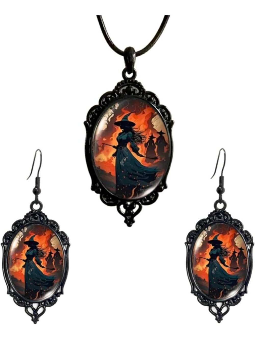Women’s Witch Jewelry Set Halloween Victorian Punk Gothic Necklace Earrings